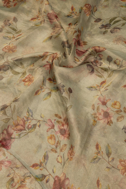 Cashmere Silver Grey Pure Organza Floral Printed Tissue
