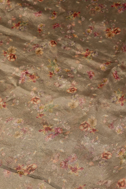 Cool Silver Grey Pure Organza Floral Printed Tissue