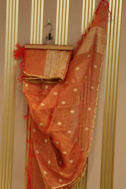 Pure banarasi tissue crushed dupattas with gold zari weaved buttis