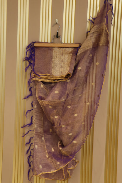 Pure banarasi tissue crushed dupattas with gold zari weaved buttis