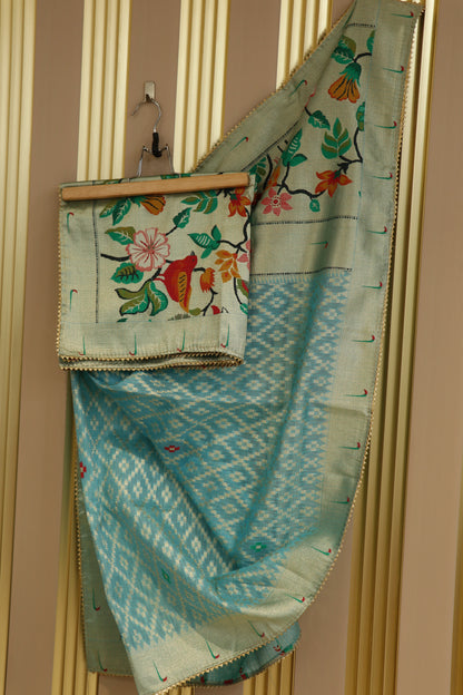 Semi tissue cotton kota with pithani muniya border and gota lace.