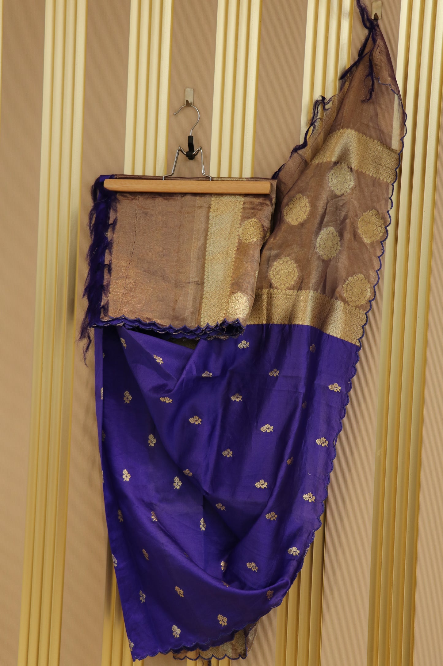 Pure banaras chiniya silk dupattas with flower buttis and tissue pallu scaloped