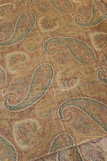 Natural Desi Tussar Ivory Mango Paisley Printed Fabric