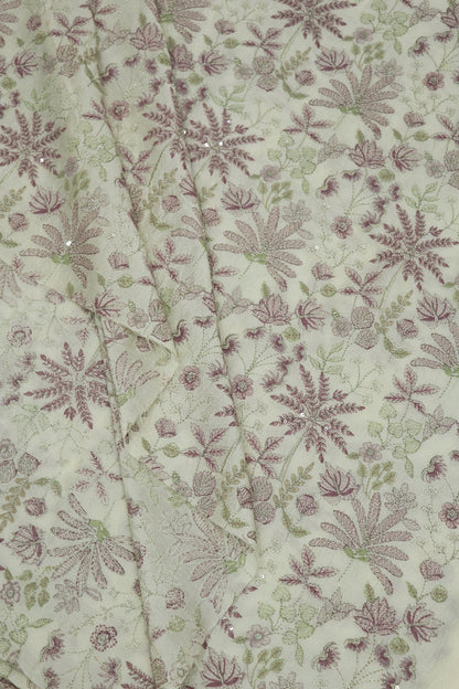 Pure Falling Raw Silk Hues Of Patsel Shaded & Zari Thread Embroidered Fabric