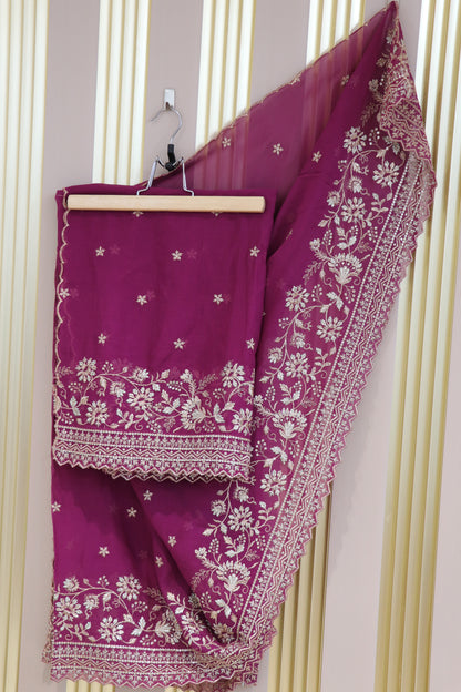 Georgette dupattas with zari sequins scalloped embroidery
