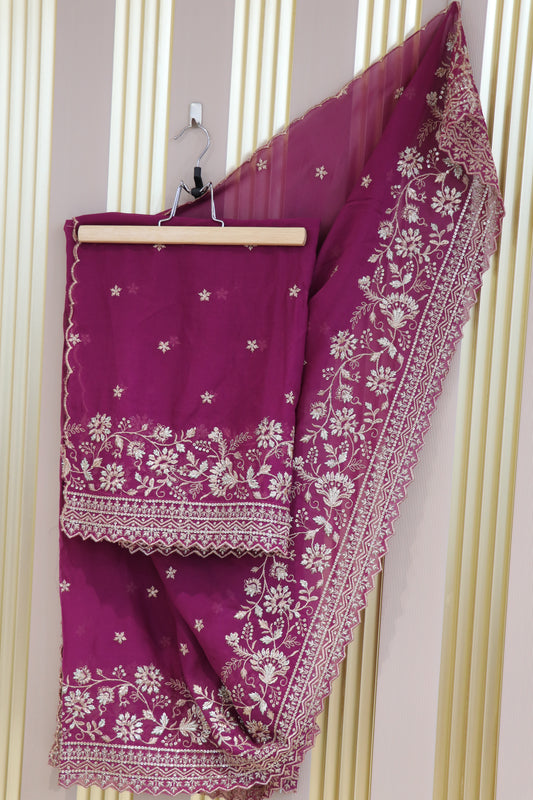 Georgette dupattas with zari sequins scalloped embroidery