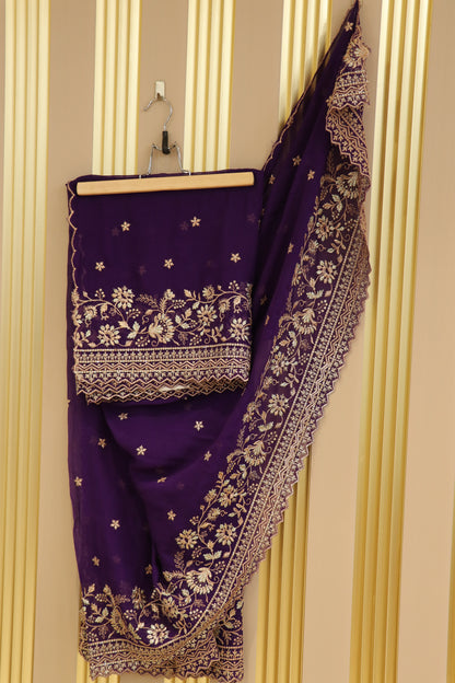 Georgette dupattas with zari sequins scalloped embroidery