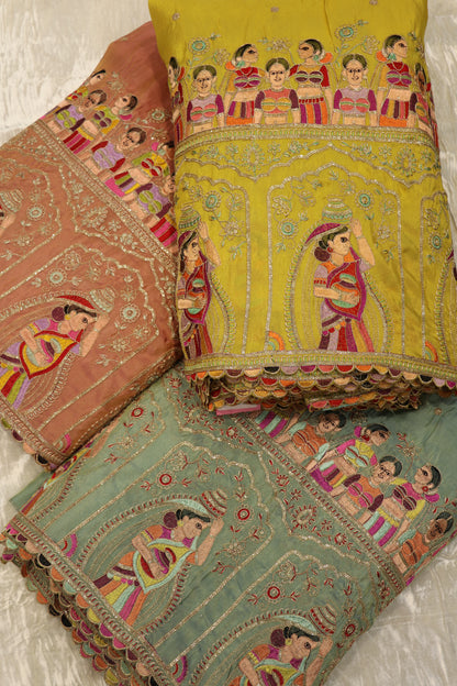 Uppada Tissue Embroidered Lehenga Fabric