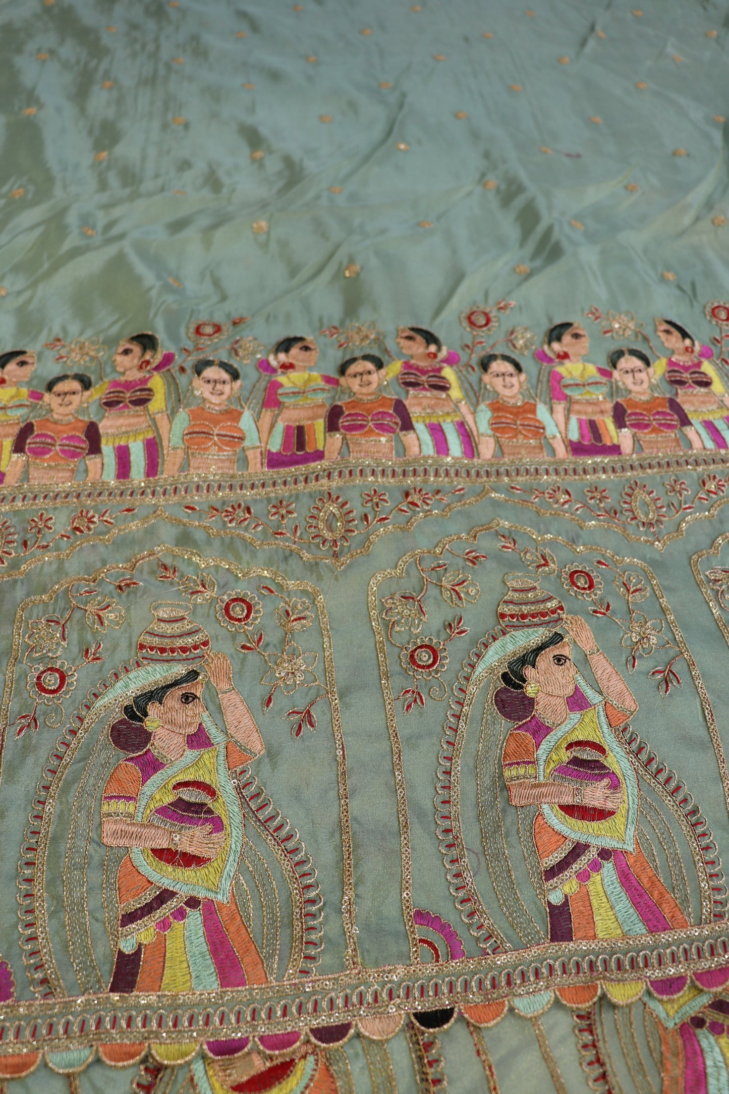 Uppada Tissue Embroidered Lehenga Fabric