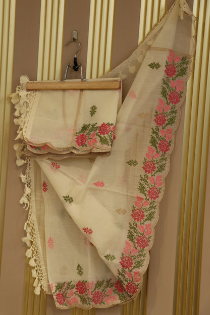 Pure mul chanderi multi thread embroidered dupattas