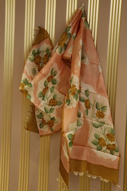 Pure hand painted tussar dupattas