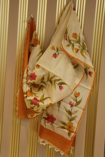 Pure hand painted tussar dupattas