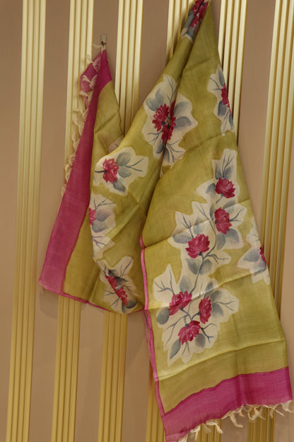 Pure hand painted tussar dupattas