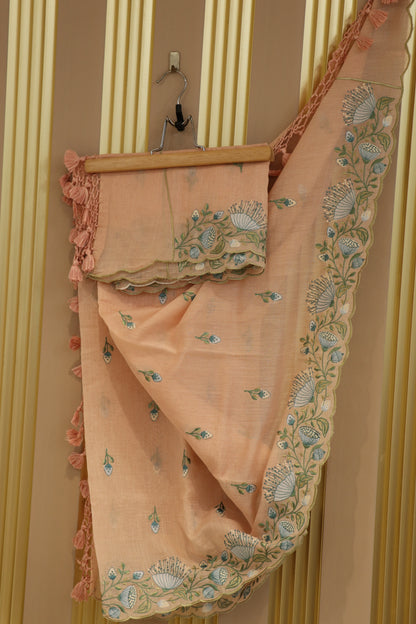 Pure mul chanderi multi thread embroidered dupattas