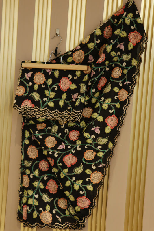 Dola silk kalamkari scallopes embroidered dupattas
