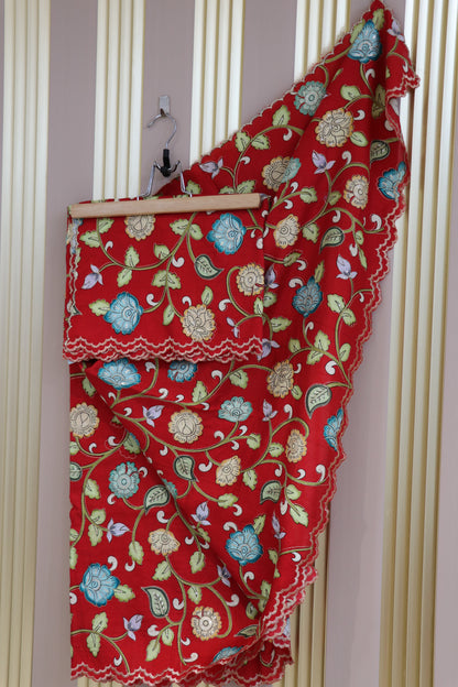 Dola silk kalamkari scallopes embroidered dupattas