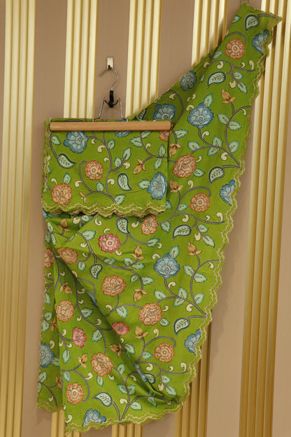 Dola silk kalamkari scallopes embroidered dupattas