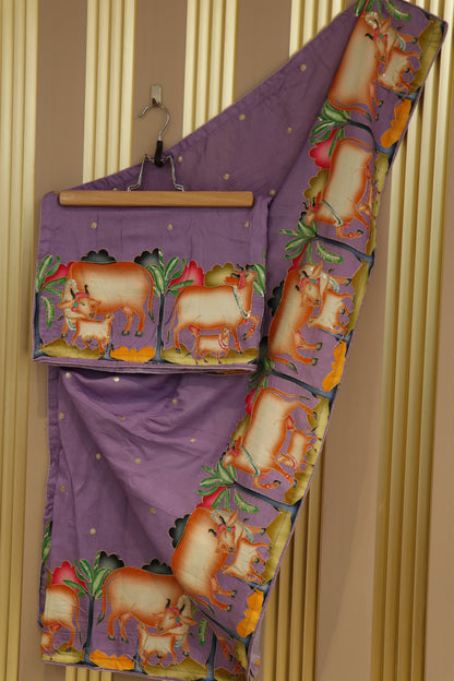 Dola silk dupatta with pitchwai prints,zari and sequins highlighted