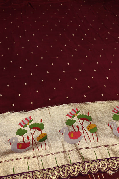 Russian Silk Woven With Pithani Border And Scalop Cutwork Dorie Lace Fabric.