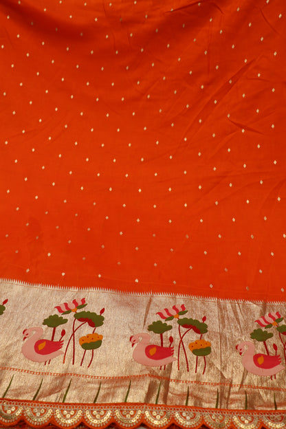 Russian Silk Woven With Pithani Border And Scalop Cutwork Dorie Lace Fabric.