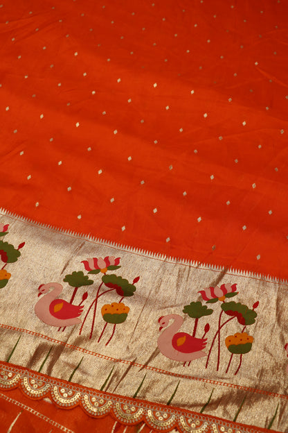 Russian Silk Woven With Pithani Border And Scalop Cutwork Dorie Lace Fabric.