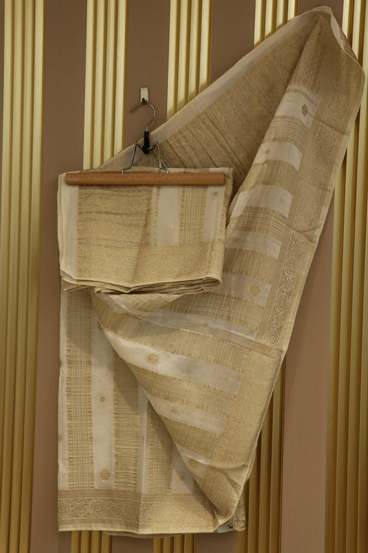 White Dyeable Chinon Tissue Dupatta With Stripes Banaras Weaved