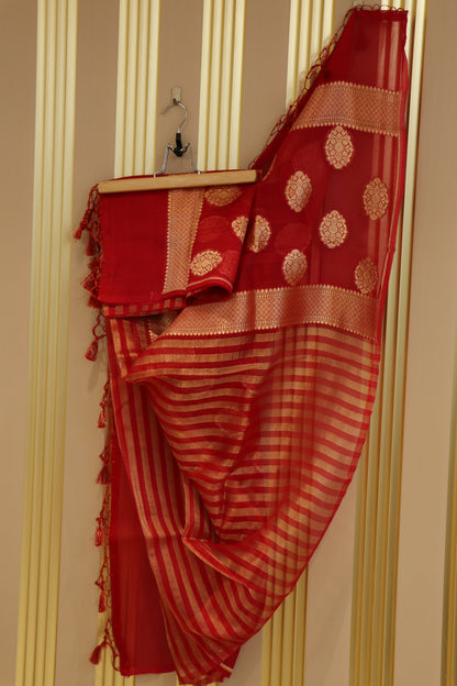 Pure organza banarasi zari stripes dupattas