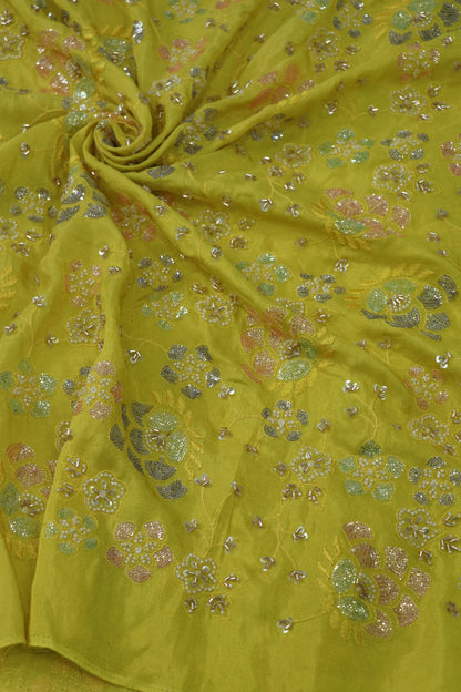 Multi Color Sequins & Cut Beads Embroidered Uppada Tissue fabric