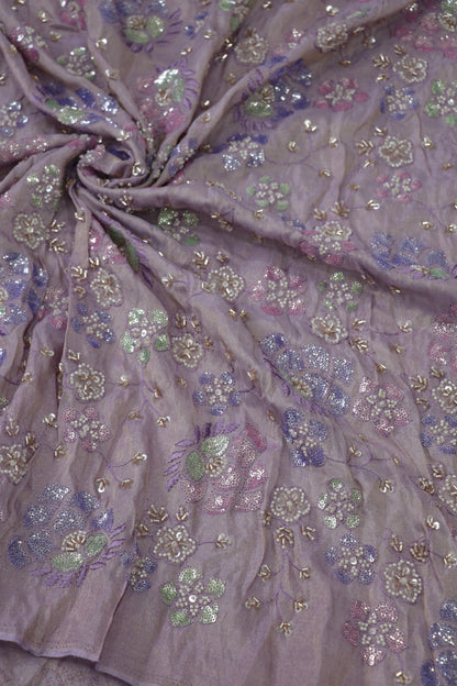 Multi Color Sequins & Cut Beads Embroidered Uppada Tissue fabric