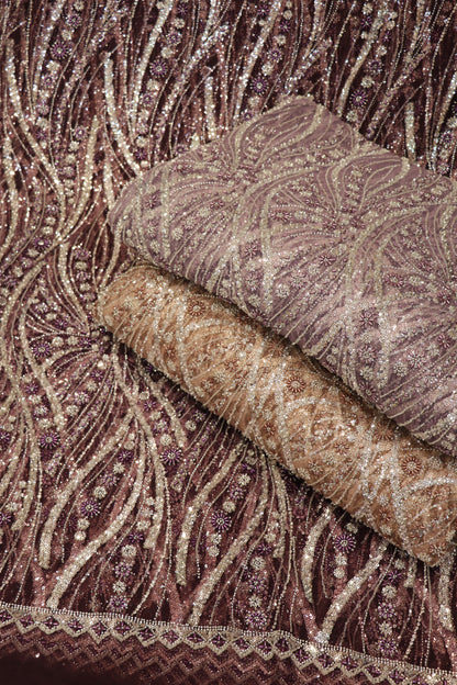 Cross Wave Patterned Nets Embellished With Sequins & Cut Beads