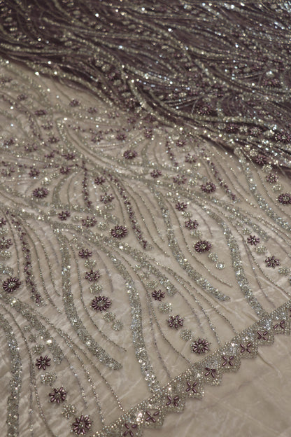 Cross Wave Patterned Nets Embellished With Sequins & Cut Beads