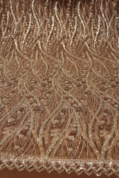 Cross Wave Patterned Nets Embellished With Sequins & Cut Beads