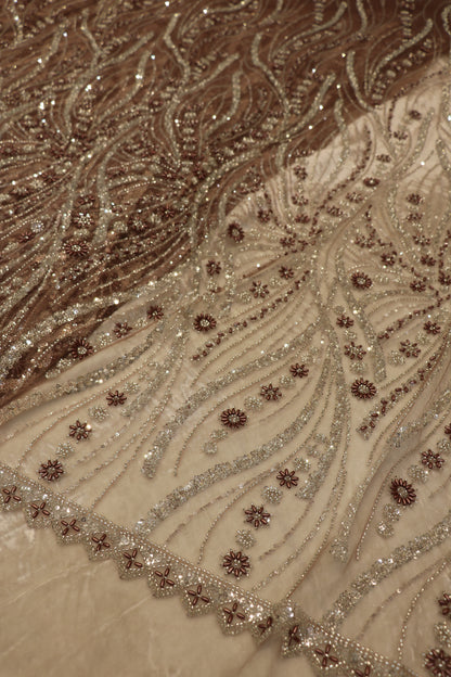 Cross Wave Patterned Nets Embellished With Sequins & Cut Beads