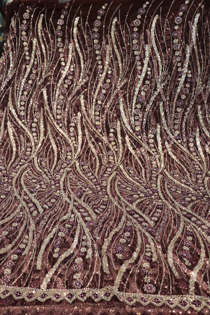 Cross Wave Patterned Nets Embellished With Sequins & Cut Beads