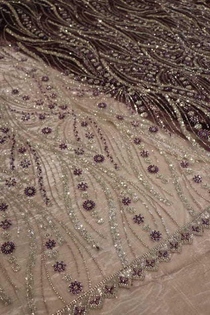 Cross Wave Patterned Nets Embellished With Sequins & Cut Beads