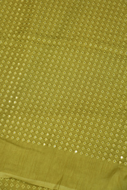 Diamond Shaped Mirrors With Self Thread Embroidery On Falling Rawsilk Fabric