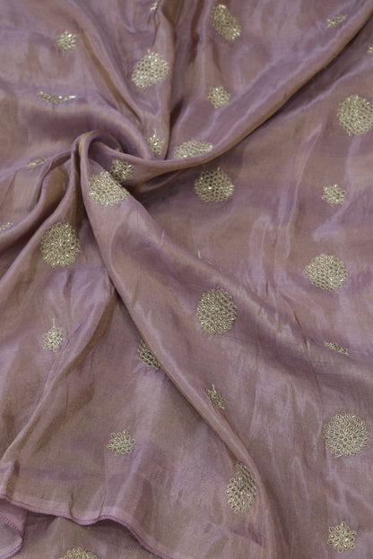 Zari Thread & Cut Bead Embroidered Floral Bunches Uppada Tissue Fabric