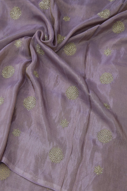 Zari Thread & Cut Bead Embroidered Floral Bunches Uppada Tissue Fabric