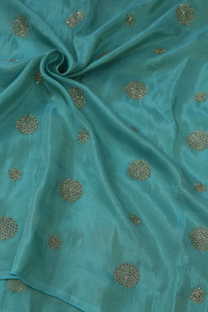 Zari Thread & Cut Bead Embroidered Floral Bunches Uppada Tissue Fabric