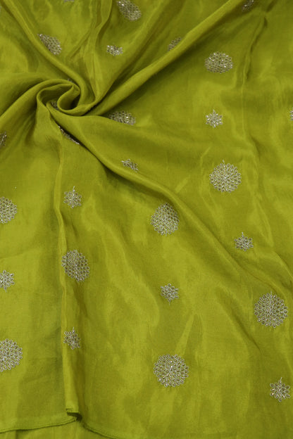 Zari Thread & Cut Bead Embroidered Floral Bunches Uppada Tissue Fabric