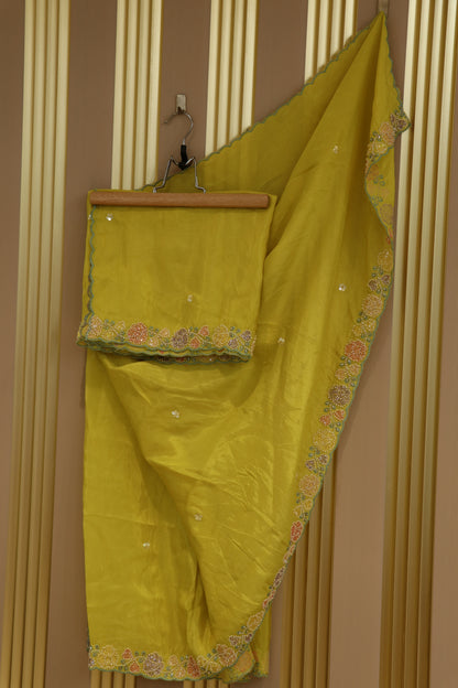 Uppada tissue dupatta with thread work and cutbeads embroidery with scalloped.