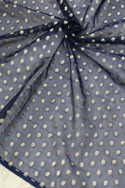 Golden Floral Buta Woven Organza Fabric