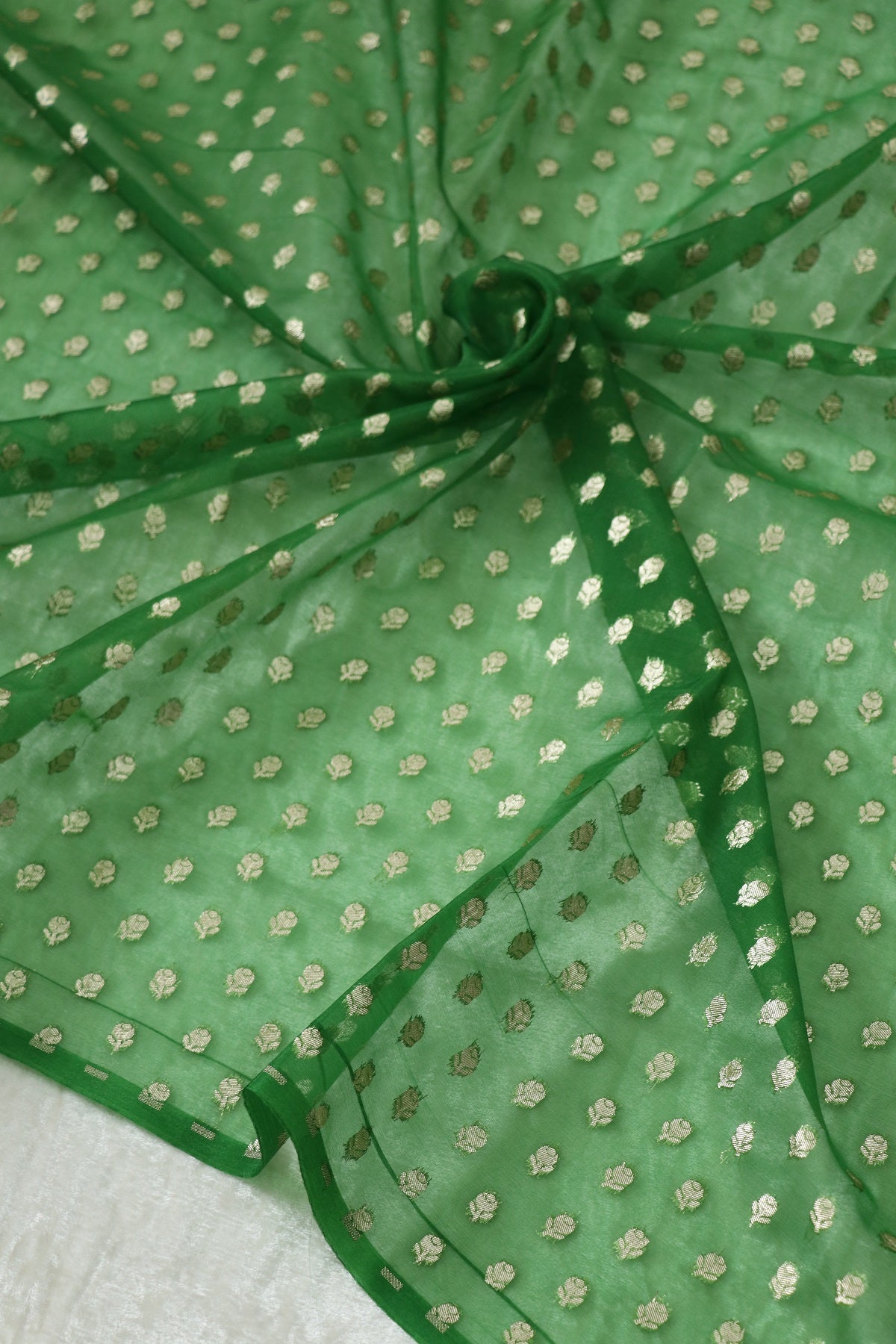 Golden Floral Buta Woven Organza Fabric