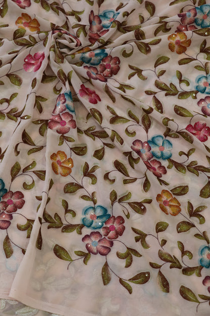 Printed Georgette Fabric Embroidered & Highlighted With Sequins