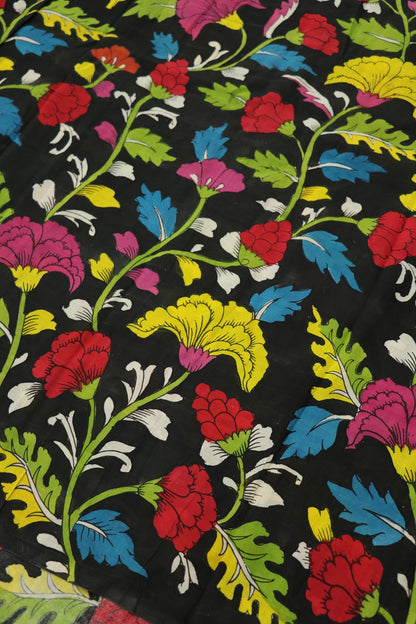 Black Pure Pen Hand Painted Kalamkari Fabric