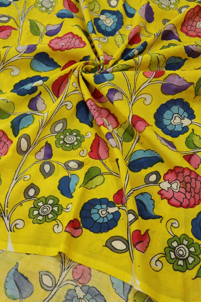 Yellow Pure Pen Hand Painted Kalamkari Fabric