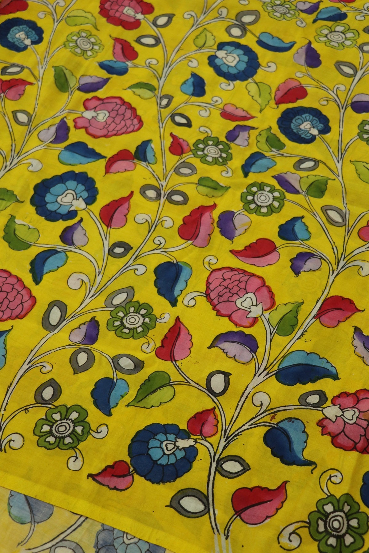 Yellow Pure Pen Hand Painted Kalamkari Fabric