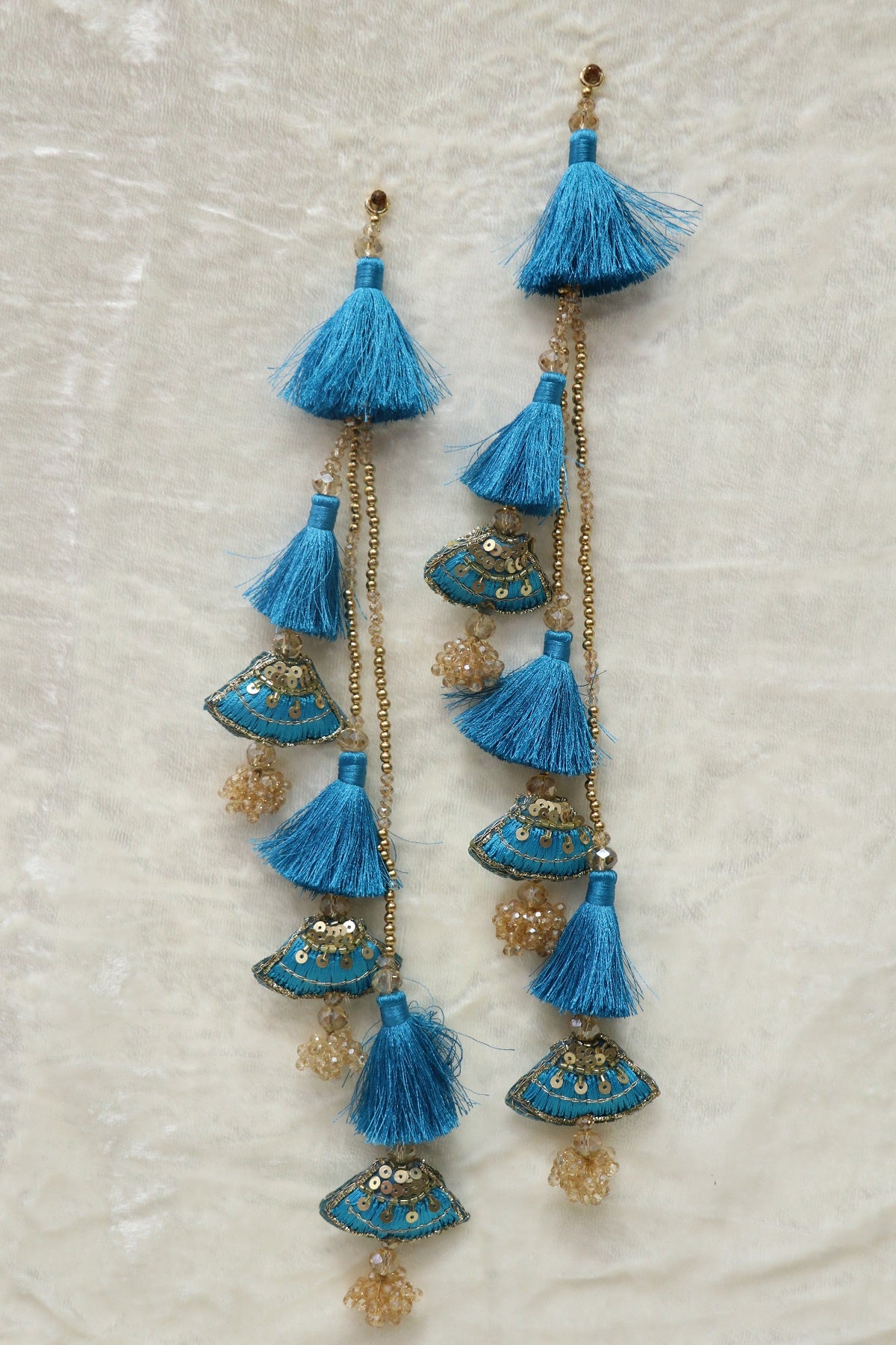 Sequins With Zardosi & Crystal Beads Worked Silk Thread Lehenga Latkans