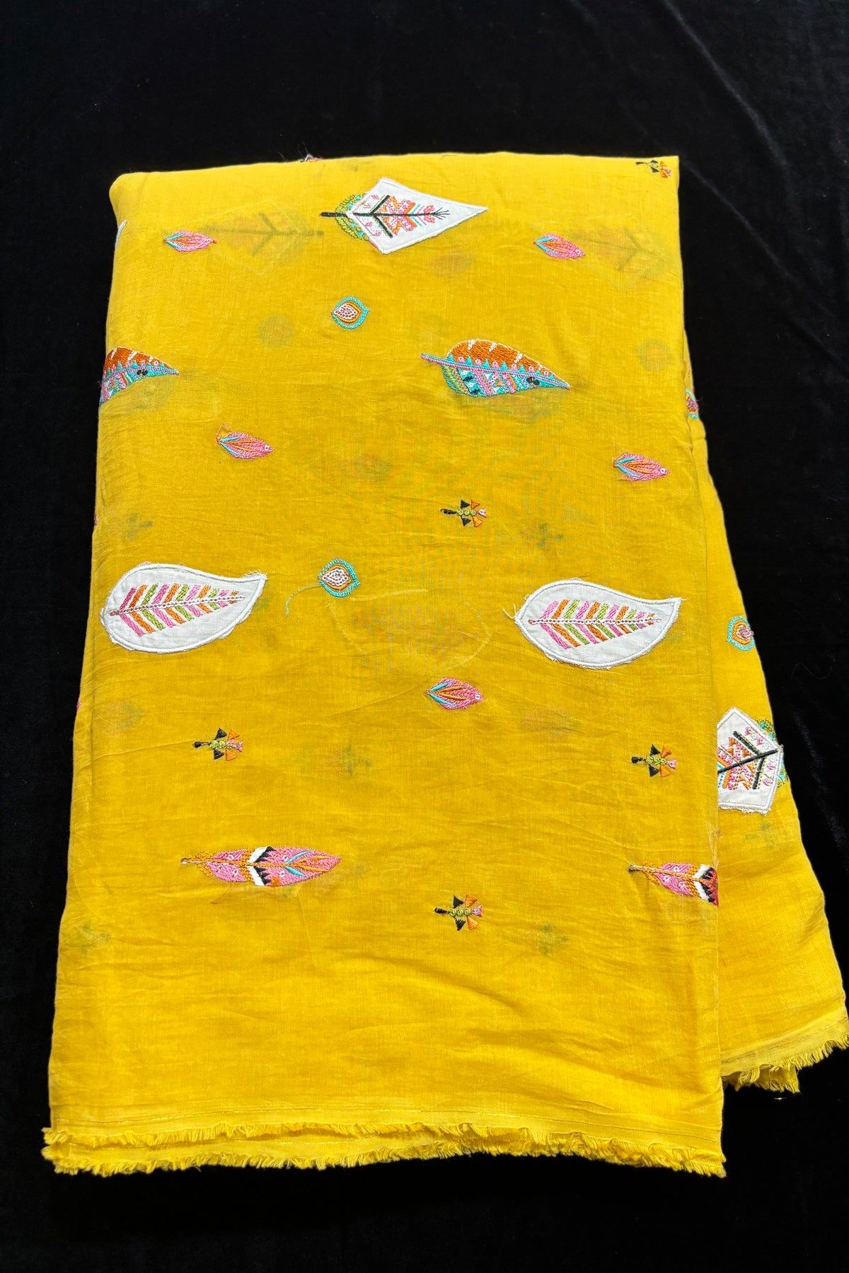 Multithreaded Pines Embroidered Silk Mul Chanderi Fabric