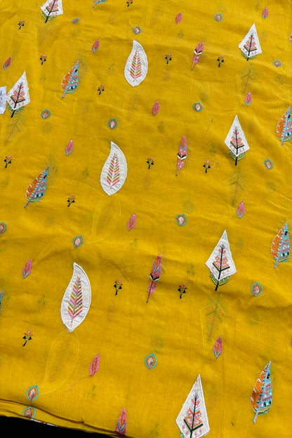 Multithreaded Pines Embroidered Silk Mul Chanderi Fabric